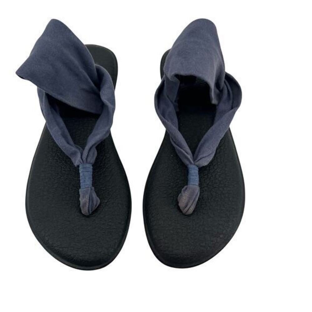 Sanuk sling st blue gray yoga thong sandal cushion packable summer pool size 9